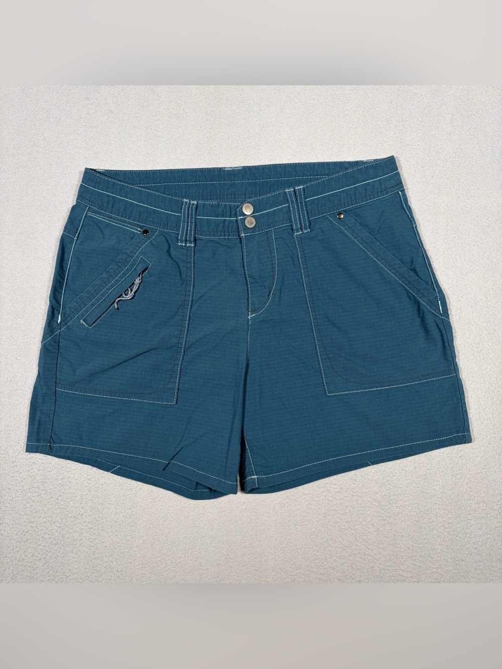 Title Nine Shorts Womens 8 Teal Blue Big B Stretch Cotton Hiking Outdoors Beach